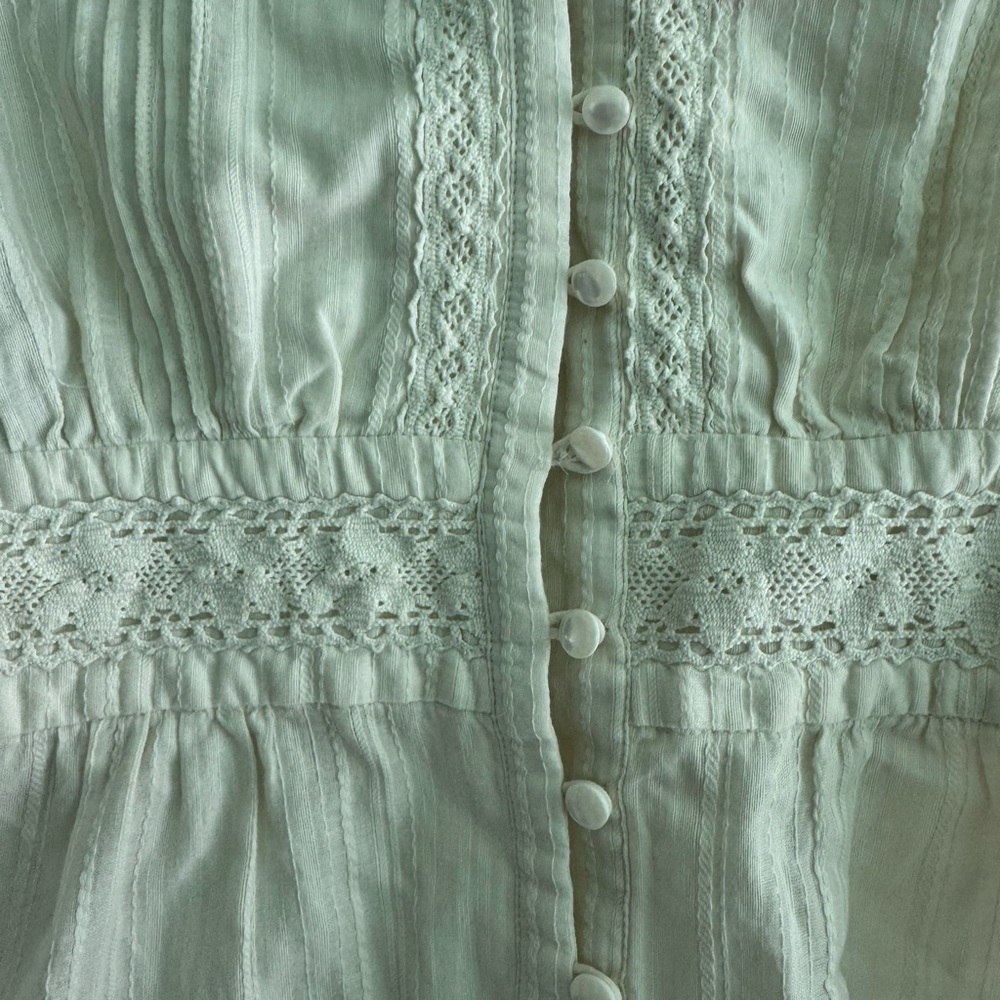 Odille Cream Button-Front Lace Trim Blouse - Picture 2 of 3